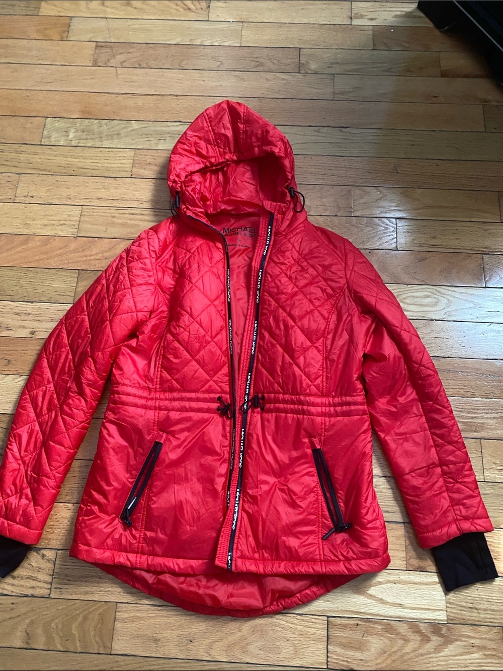 Michael Kors Red Quilted Hooded Puffer Jacket